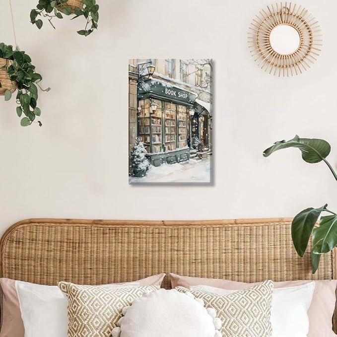 Winter Book Shop New York Book Lover Art Aesthetic Poster Canvas Wall Art Decoration Living Room Home Decor Bedroom Decoration Poster Unframed12x18inch