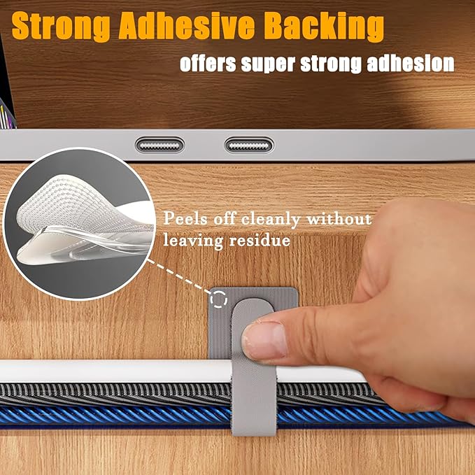80PCS Hook and Loop Cable Straps, Cable Management Under Desk, Adhesive Cable Ties, Reusable Wire Organizers for Cords, Cords Management, Computer Accessories for Desk, Home Office Essentials, Black