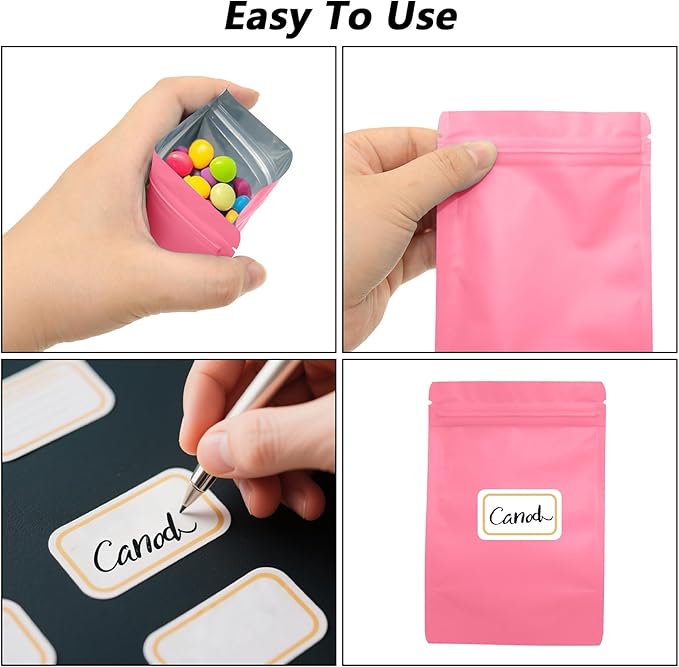 100PCS Smell Proof Resealable Pouch Bags,ULIFESTAR Aluminum Foil Flat Food Storage Bag,Sealable Pcsaging Zipper Pouches with Tear Notches for Pcsaging Lipgloss,Jewelry,etc(10*15cm/3.94*5.91",Pink)