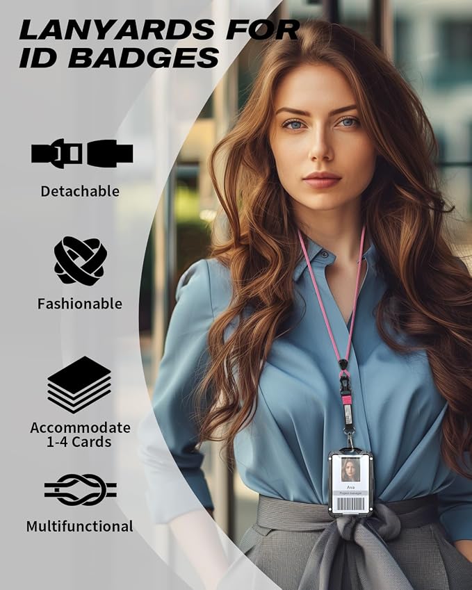 LIUGX Badge Holder with Breakaway Lanyard, Carbon Fiber-Texture, 6 Cards | American Flag, Quick Release Detachable Buckle, Metal Clip, Heavy Duty ID Card Holder, for Work, Office, Easy to Use, Pink
