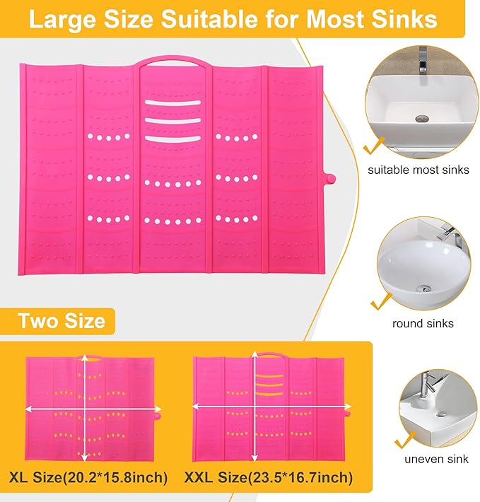Mofason Large Bathroom Sink Makeup Mat Space Saver,Silicone Makeup Organizer Cover for Over Countertop,Small Bathroom Must Haves Accessories Rv Camper Travel Foldable Gadgets-Pink