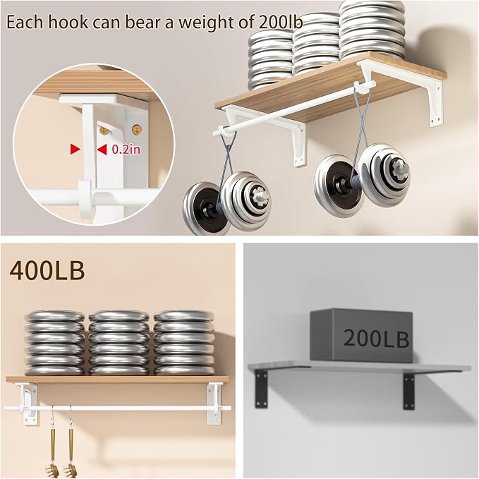 10inch Closet Rod Support Bracket Heavy Duty 400lb/pair (4pack White ) | Easy Installation Closet Shelf Brackets Wall Mounted Closet Shelf & Rod Brackets for Wardrobe Walk-in Closet and Armoire