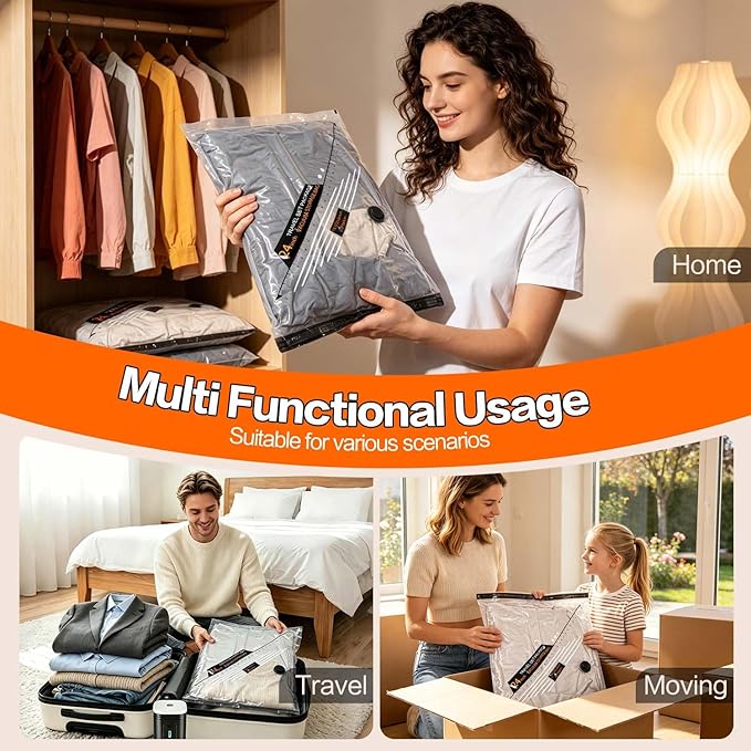 Rechargeable Wireless Pump Travel Storage Bags Set - 15 Pack Portable Space Saver Bags for Travel & Home - Vacuum Compression Packing Seal for Clothes, Blankets, Seasonal Storage