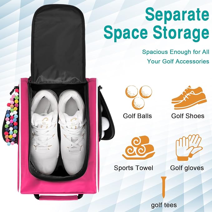 Wolt 2 Pcs Golf Shoe Bag for Travel- Zippered Shoes Carrier Bags with Ventilation & Double Outside Accessory Pocket for Socks, Tees, Golf Balls, Etc. for Women and Men (Grey+Pink)
