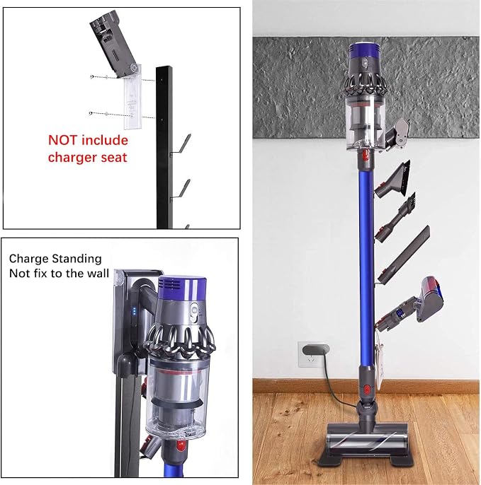XIGOO Dyson Vacuum Stand with 5 Hooks, Black | Compatible with V15 Detect V11 V10 V8 V7 V6 Cordless Vacuum Cleaners & Accessories, Stable Metal Bracket Organizer Rack