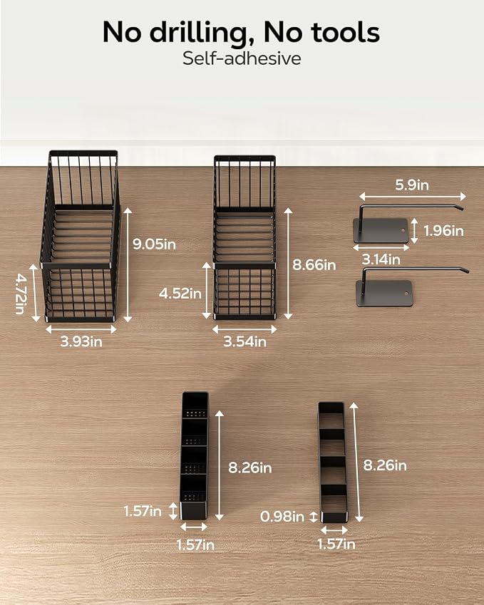 Nieifi Adhesive Cabinet Door Organizer, 5 Pack, Black | Lid Organizers, Tumbler Lid Organizer and Straw Holder, Wall Mounted, Inside Cabinet Storage Boxes