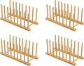 HBlife 4 Packs Heighten and Widen Bamboo Dish Drying Rack Plate Organizer | Plate Bowl Cup Book Pot Lid Cutting Board Stand, Drainer Storage Holder Organizer, For Kitchen Cabinet, 8 Slots
