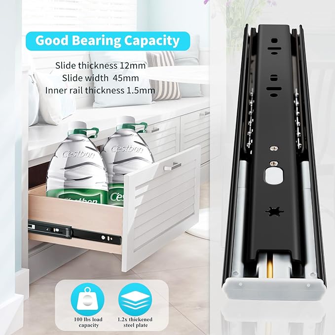 YENUO 10 Pairs Soft Close Drawer Slides Full Extension 12–24 Inch 100 LB | Side Mount Heavy Duty Quiet Self Closing Cabinet Drawer Glides Rails Ball Bearing 12–24 Inch for Kitchen Dresser Hardware