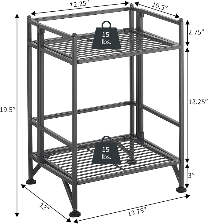 Convenience Concepts Xtra Storage Shelves - 2 Tier Folding Metal Organizer Shelf for Office, Closet, Laundry Room, Garage, Kitchen, Bathroom, & Bedroom, No Tools Assembly, Cobalt Blue