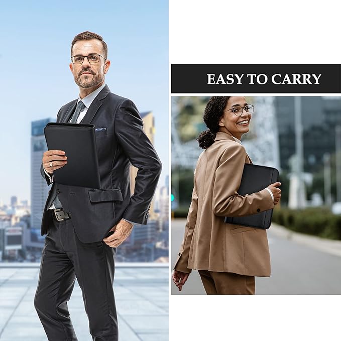 ProCase Portfolio Business Padfolio Folder with Zipper -Black | Conference Meeting Executive File Legal Document Organizer with Pockets Letter Size A5 Writing Pad Notepad Padfolio