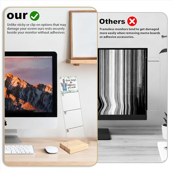 Sticky Note Holder, Monitor Memo Board, Acrylic Post It Note Holder with Wooden Base, Includes 100 Notes, Appreciation Desk Organizer, Nurse Quote “Never Forget The Difference You Make”