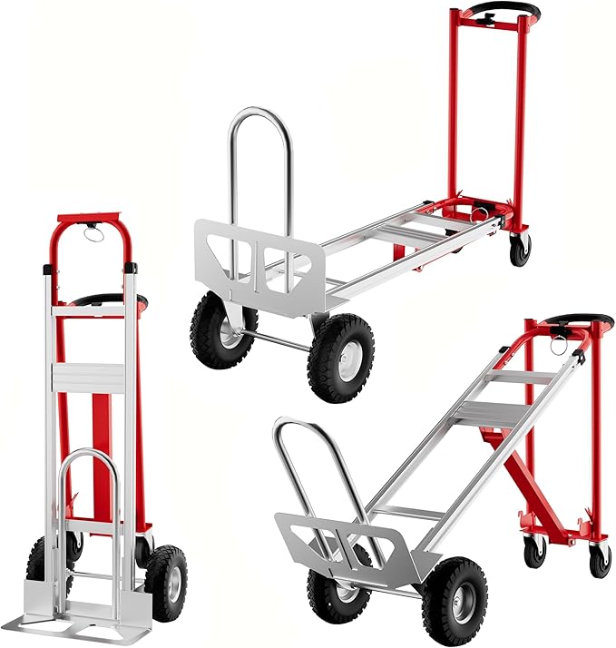 3-in-1 Convertible Hand Truck - 770 Lbs Heavy Duty Multi-Functional Aluminum Moving Dolly with Stair-Climbing Wheels - Folding Platform Cart & Utility Trolley for Home, Warehouse, Office