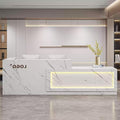 Modern Reception Desk with Counter, Front Desk Reception Counter with Lockable Drawer, Keyboard Tray & Storage Cabinet, Solid Wood Receptionist Table for Salon Office Lobby (F - Right, L 2.4m/94in)