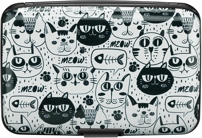 ELFISH RFID Blocking Credit Cards Holder Aluminum Wallet Metal ID Case for Men Women(Monster Cats)