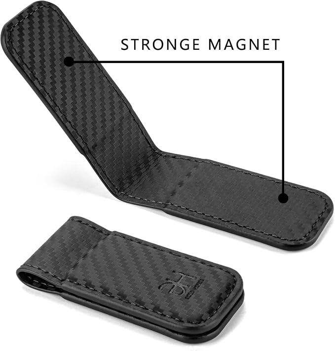 GH GOLD HORSE Slim Magnetic Money Clip Genuine Leather Business Card Holder for Men (CB-Black)