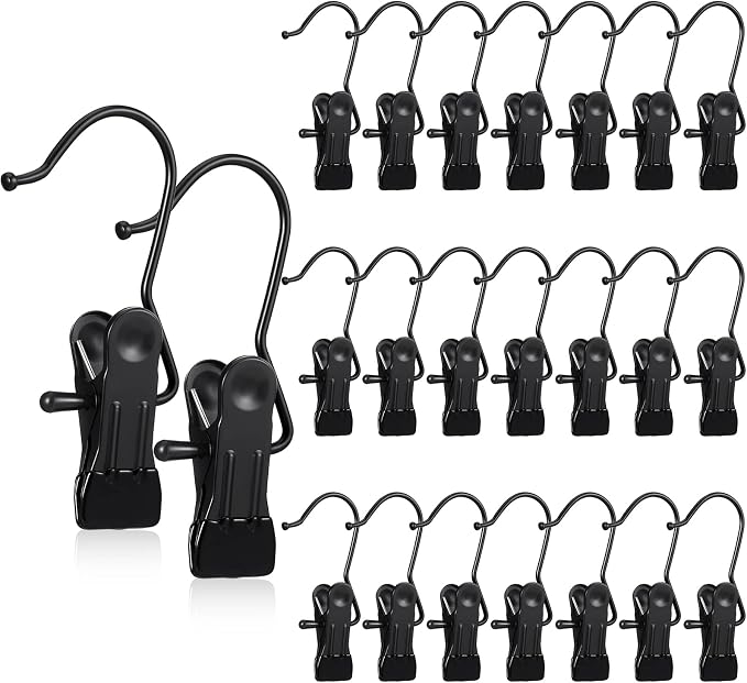 Hotop 48 Pieces Boot Hanger Clips for Closet, Laundry Hanging Hooks Heavy Duty Clips Boot Holder Portable Single Hooks Space Saving for Pants Jeans Clothes Hats Tall Towels (Black)