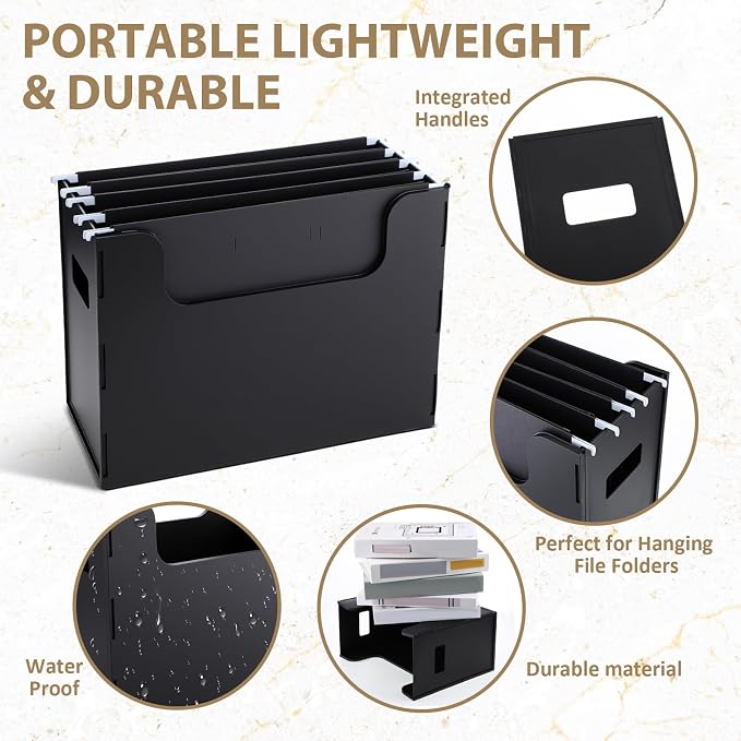 48 Pcs Portable Desktop File, Side Handles, Filing Organizer, Hanging File Folders, Letter Size for Schools Office Home (Black)
