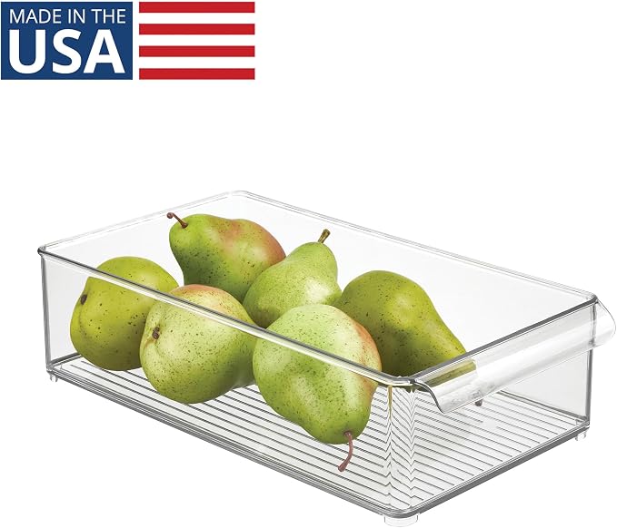 iDesign Stackable Fridge Storage Bin, Clear | Front Handle, Made in USA