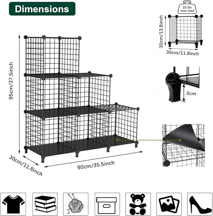 AWTATOS Wire Cube Storage, Closet Organizer, 6 Cube Storage Shelf, Black | Metal Cube Storage Shelves Bookshelf, Portable Closet Clothes Organizer, Wire Shelving for Bedroom, Home, Office