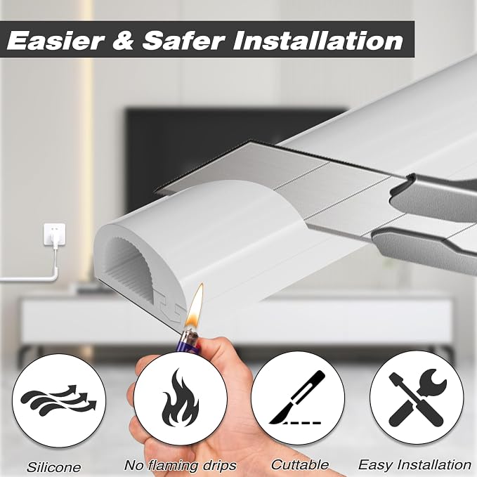 39" Silicone Cord Hider for Wall Mount TV, White Self-Adhesive Cable Hider | for 1 Cord(1/4" Diameter),Cable Management Under Desk,Cord Organizer,Cable Raceway Home & Office Trim,Cord Concealer Channel