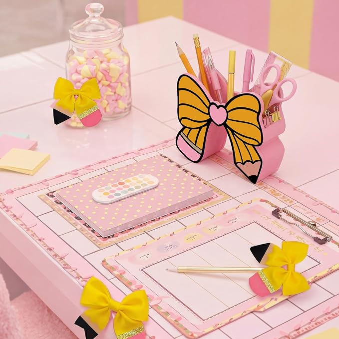 Tenceur Back to School Teacher Supplies Pencil Bow Pen Holder for Desk Large Capacity Pencil Holder Cute Desk Organizer for Classroom Office Makeup Brush Holders Christmas Decor Gift for Girls Women