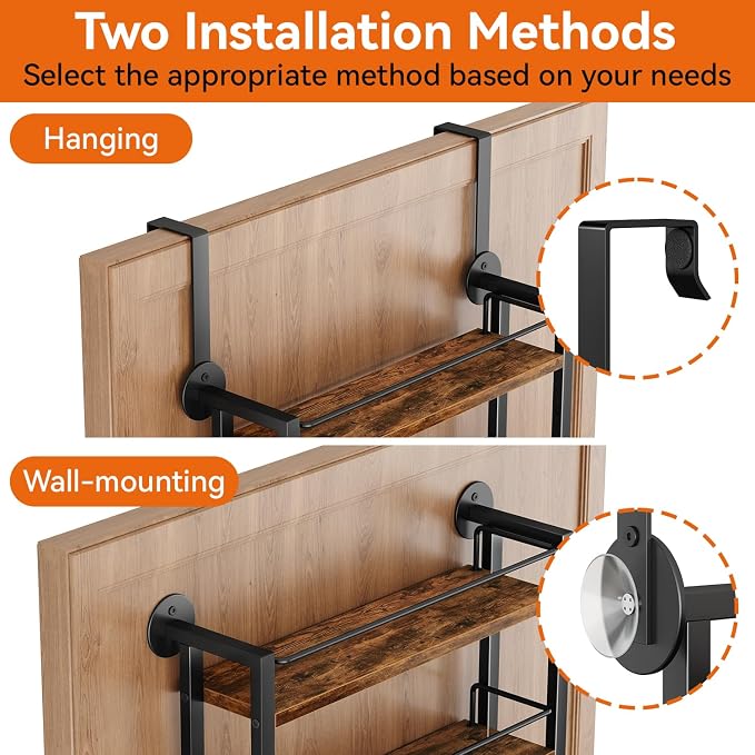 IBUYKE Over the Door Spice Organizer,Door or Wall Mount,Brown TLJ028H | 6 Tier Wall Mounted Spice Rack Adjustable Hanging Storage Shelves Spice Organization for Kitchen cabinet Bathroom Closet