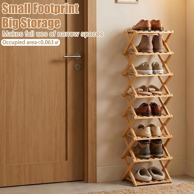Shoe Racks, Foldable Shoes Organizer FreeStanding Shelf,5 Layers | Natural, Functional, Multifunctional, Suitable For Entryway, Closet, Bedroom, Hallway