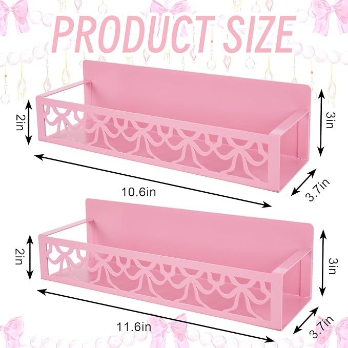 JarThenaAMCS 2Pcs Pink Bow Magnetic Spice Rack for Refrigerator Metal Basket Shelf Seasoning Storage Organizer Holder for Valentine's Day Home Kitchen Fridge Decor Accessories