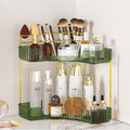 SUNZOS Bathroom Counter Organizer, Corner Vanity Cosmetic Storage with Makeup Brush Holder, Countertop Organizers for Dresser (2 Tier, Green)