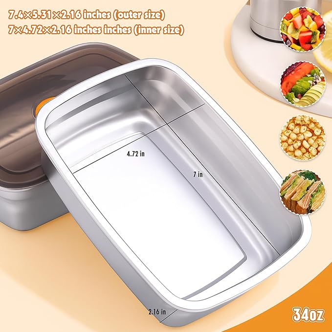 10 Pack Stainless Steel Food Storage Containers with Airtight Leak-Proof Lids, 34oz Reusable Meal Prep Lunch Boxes, Freezer & Dishwasher Safe Metal Containers for Leftovers & Snacks