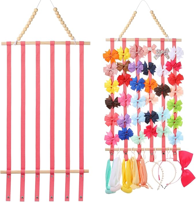 YOcity Bow Holder for Girls Hair Bows Hair Bow Organizer,Baby Headband Holder for Girls Hair Accessories Display Wall Door Closet Decor for Nursery Baby Toddler Room Pink