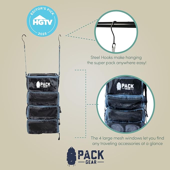 Pack Gear Hanging Carry-On Organizer - Our Standard Hanging Luggage Organizer Fits Any Carry On - Our Packing Cubes For Travel Use Mesh Windows to Make Finding Clothes Easy (Black, S)