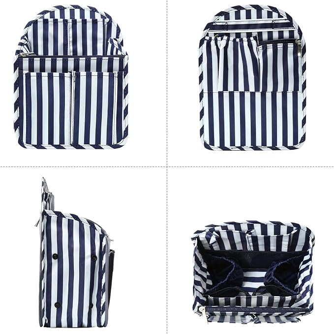 Surblue Backpack Organizer Insert Liner Hanging Travel Rucksack Purse and Handbag Insert Pocket, High-capacity Divider Foldable Nylon Shoulder Bag Organizer for Men and Women, (NavyStripes, M)