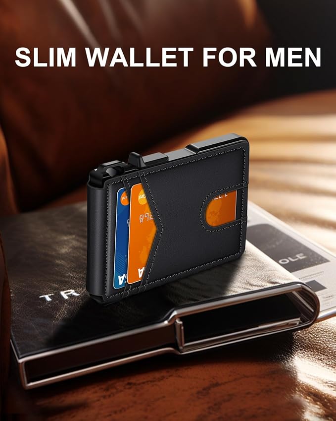 ZALVEX Wallet for Men, Mens Minimalist Wallet 9-13 Cards, Slim Compact Wallet with Money Clip & ID Window, RFID Blocking Smart Pop Up Card Wallet, Metal Aluminum Credit Card Holder Bifold Wallet | Money Clip & ID Window, Compact Smart Pop Up Card Walle...