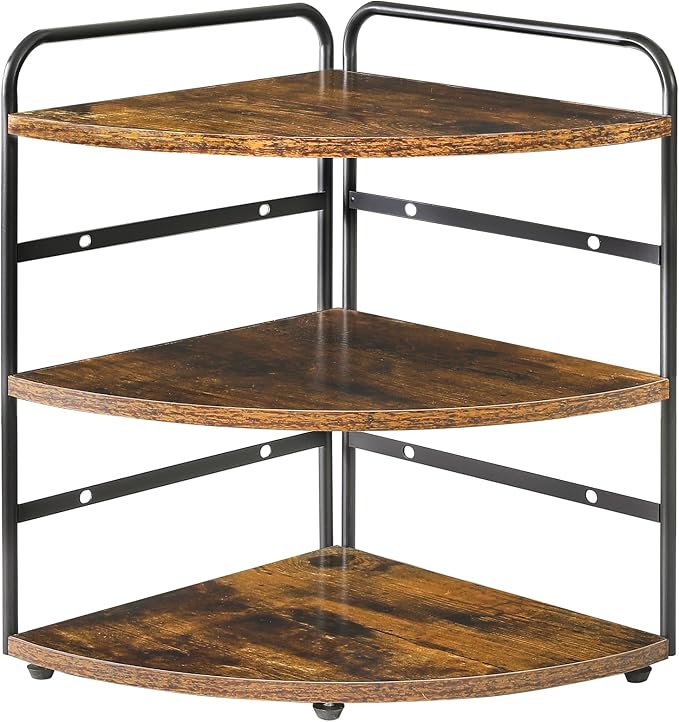 IBUYKE Corner Shelf,Wood Kitchen Spice Organizer,Brown TWJ002H | Bathroom Counter Organizer 3-Tier Spice Rack for Small Spaces Cosmetic Storage Perfume Holder Adjustable Height