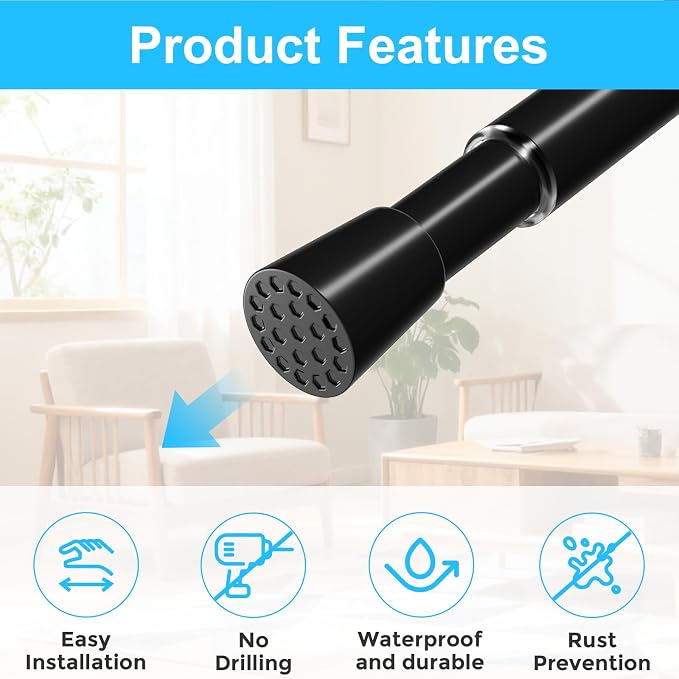 MEXAU 6 Pack Black Spring Tension Curtain Rod for Window 23 to 37 Inch Thin Spring Tension Rods Small tension Rod Adjustable Expandable Spring Curtain Rods No Drill for Closet Cupboard Door Doorway