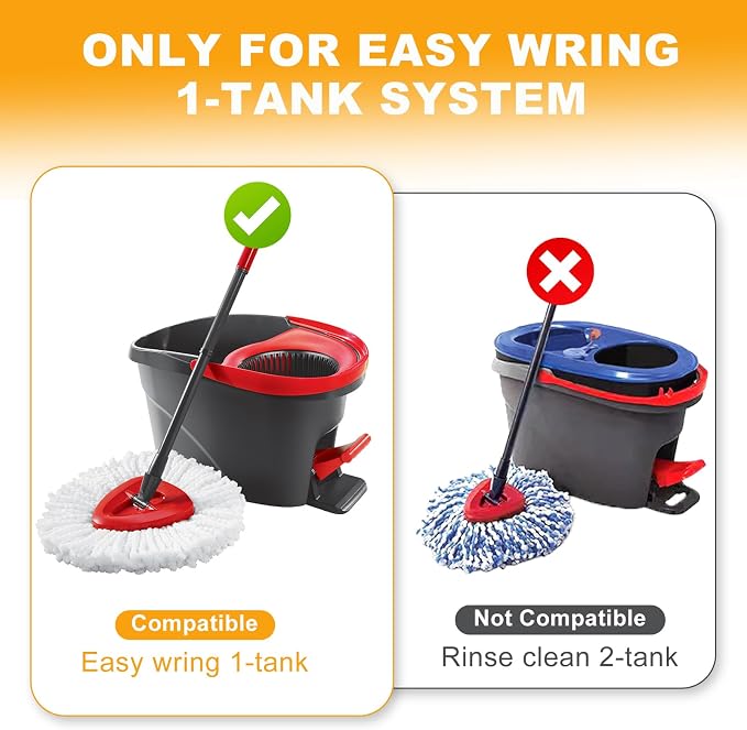 7-Pack Mop Heads Replacements Compatible with O Cedar EasyWring 1 Tank, Includes 4 Microfiber Spin Mops Replace Head, 2 Scrub Brushes, and 1 Base, Reusable and Machine Washable for Cleaning Floors