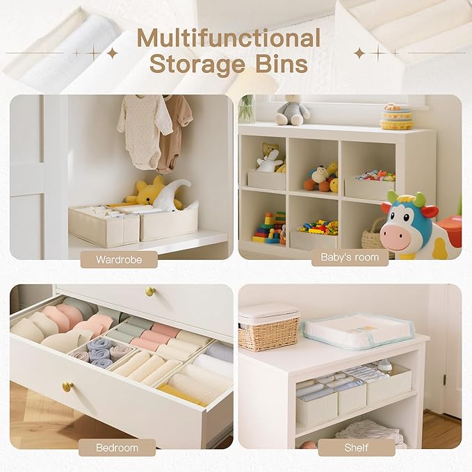 Criusia Drawer Organizer Clothes, 24 Pack Dresser Organizer for Baby Clothes, Underwear, Sock- Foldable Closet Organization and Storage Dividers Bins for Nursery, Bedroom and Dorm (Beige)