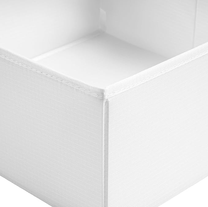 TYEERS Drawer Organizers, Durable Fabric, Washable, with Base Support Boards, Small Storage Boxes for Bathroom, Closet, Dresser, Set of 6, White