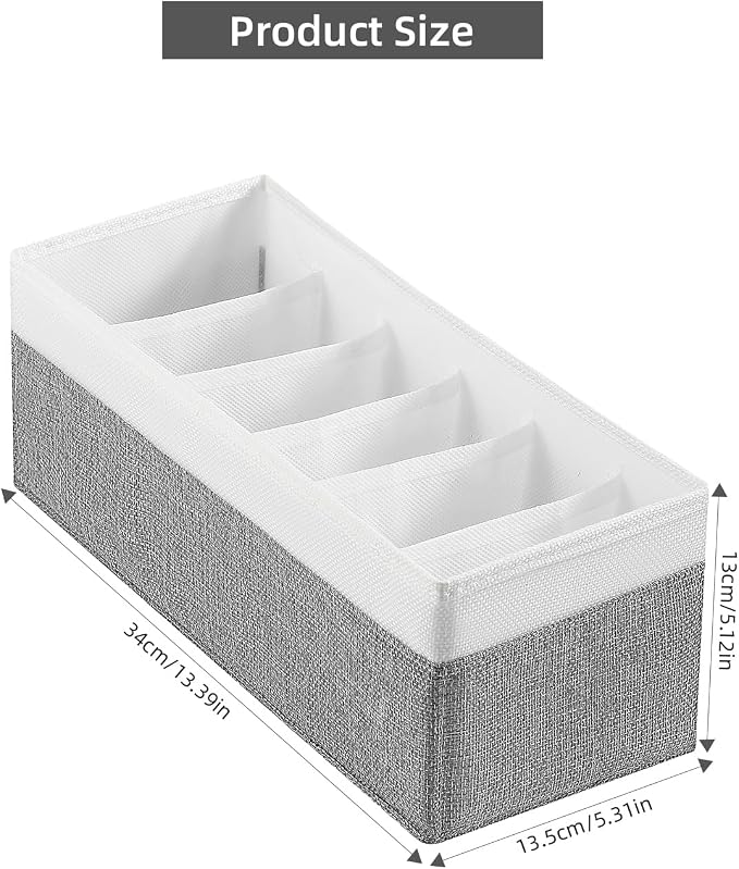 3 Packs Fabric Belt Organizer, 6 Grids Belt Organizer for Closet and Drawer, Foldable Dresser Drawer Organizers, Tie Storage -GreyWhite