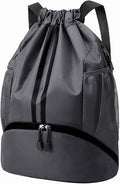 Hoedia Sports Drawstring Backpack - String Swim Gym Bag with Shoes Compartment and Wet Proof Pocket for Women and Men, Dark Grey
