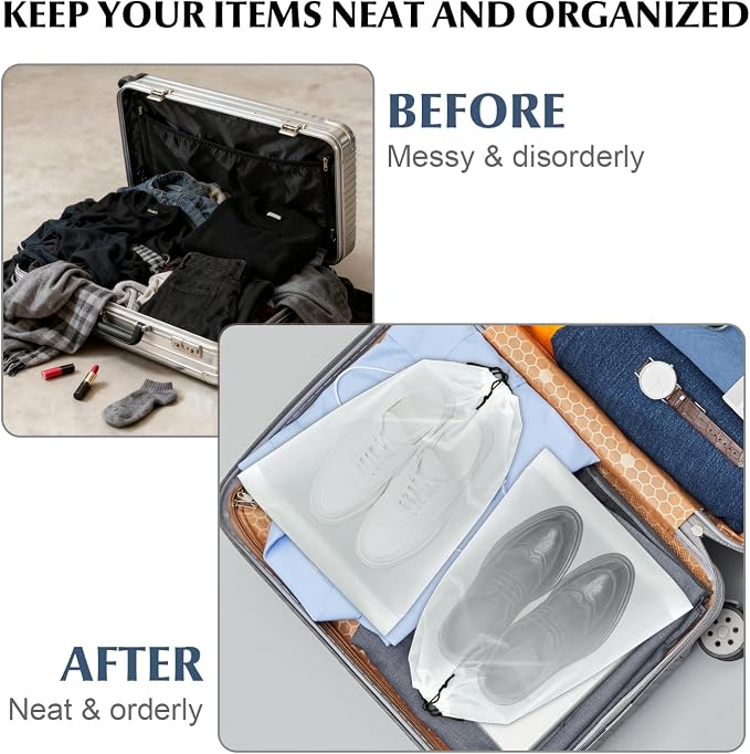 6 Pack Clear Drawstring Travel Shoe Bags, Large Size Transparent Storage Organizer for Men Women