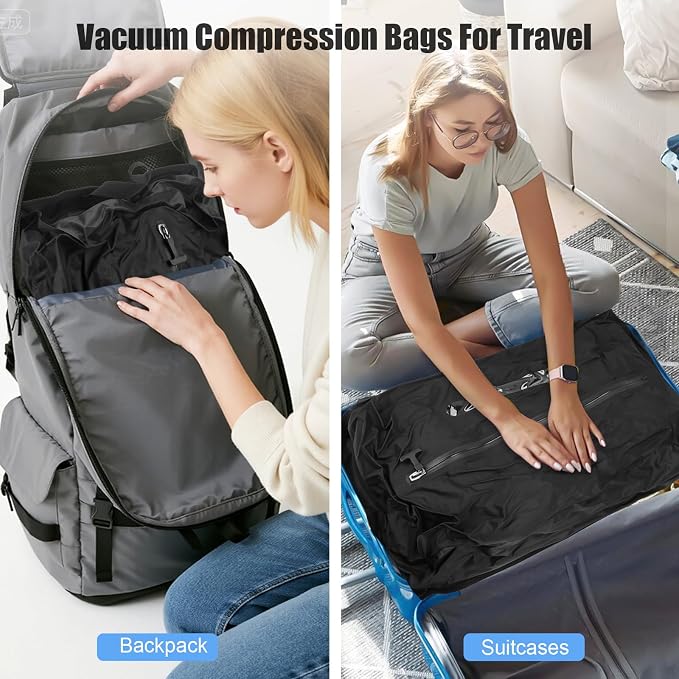 3PCS Vacuum Bags for Travel with Pump, 33L Large Vacuum Travel Bags with Pump, Reusable Vacuum Compression Bags, IP67 Waterproof Airtight Travel Bags for Luggage, Backpack & Suitcase, Black