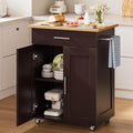 OtterOasis Kitchen Island Cart with Storage, Small Kitchen Island on Wheels with Large Drawer, Adjustable Shelf & Towel Rack, Rolling Island Table for Kitchen & Dining Room, Dark Coffee