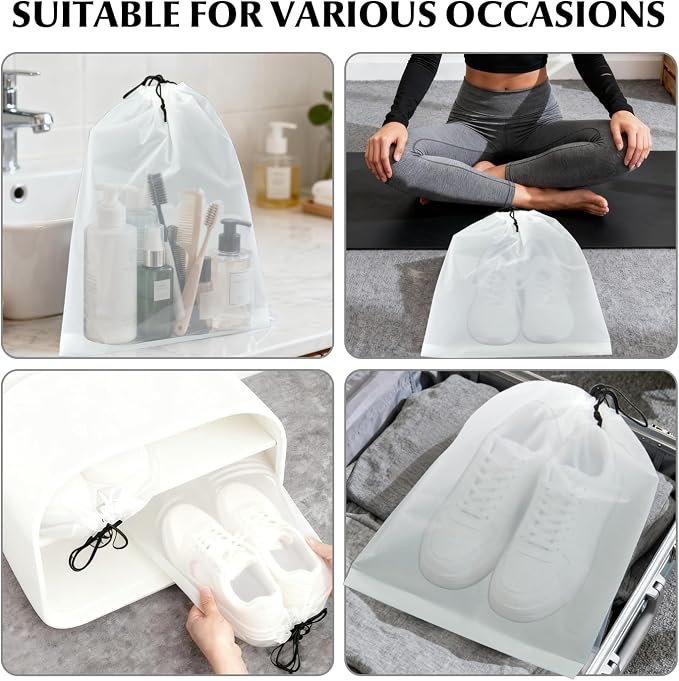 6 Pack Clear Drawstring Travel Shoe Bags, Large Size Transparent Storage Organizer for Men Women