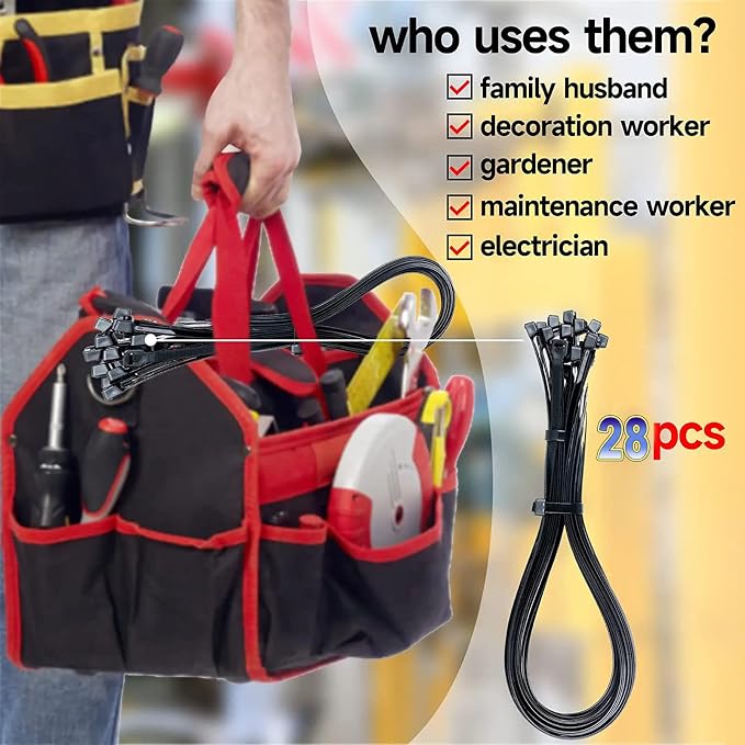 Long Zip Ties Heavy Duty 30 inch, Large Cable Ties with 200 lbs Tensile Strength, Big Plastic Wire Ties, Black Extra Long Tie Wraps,Industrial Sturdy Large Cable Wire Ties 28 Pack, by MDCG