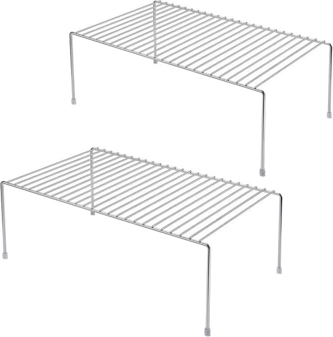 iPEGTOP Set of 2 Kitchen Cabinet Shelf Organizer, Medium (13 x 9.4 Inch) Bathroom Cabinet Organization Wire Shelf Rack, Rustproof Storage Space Saver Shelves for Countertops Pantries Utensils