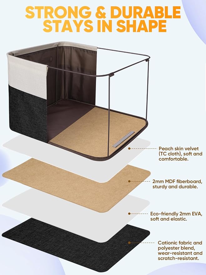 BALEINE 2 Pack Fabric Closet Storage Bins for Shelves, Linen Closet Organizers and Storage, Decorative Baskets for Organizing, Shelf, Clothes, Home, Office (Black, 14''x10''x8.5'')
