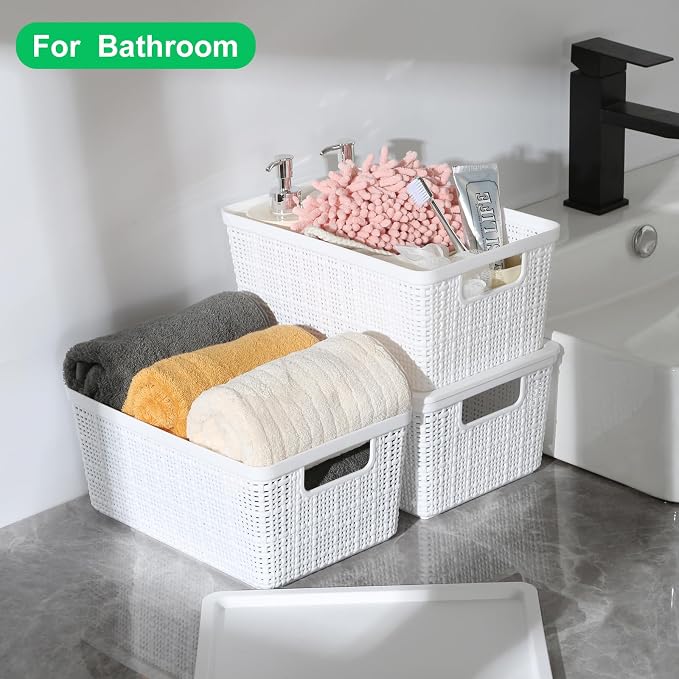 6 Pack Plastic Storage Baskets With Lids,White Breathable Stackable Storage Bins,Small Storage Containers,for Organizing Storage Baskets on Desktops,Closets,Playrooms,Classrooms,Offices