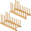 HBlife 2pcs Heighten Bamboo Wooden Dish Drying Rack Plate Pot Lid Organizer | Plate Bowl Cup Book Pot Lid Cutting Board Stand, Drainer Storage Holder Organizer, For Kitchen Cabinet, 8 Slots